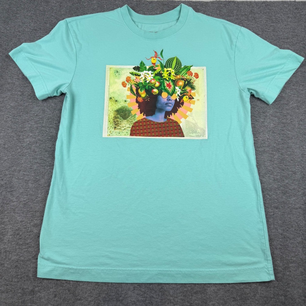 Target Latino Heritage Month Graphic Tee Women Size M Teal Floral Fruit Art‎